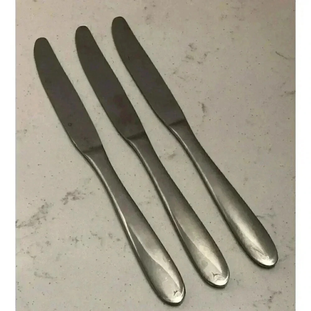 Stainless Steel Dinner Knives unknown pattern round handle tip satin set of 3